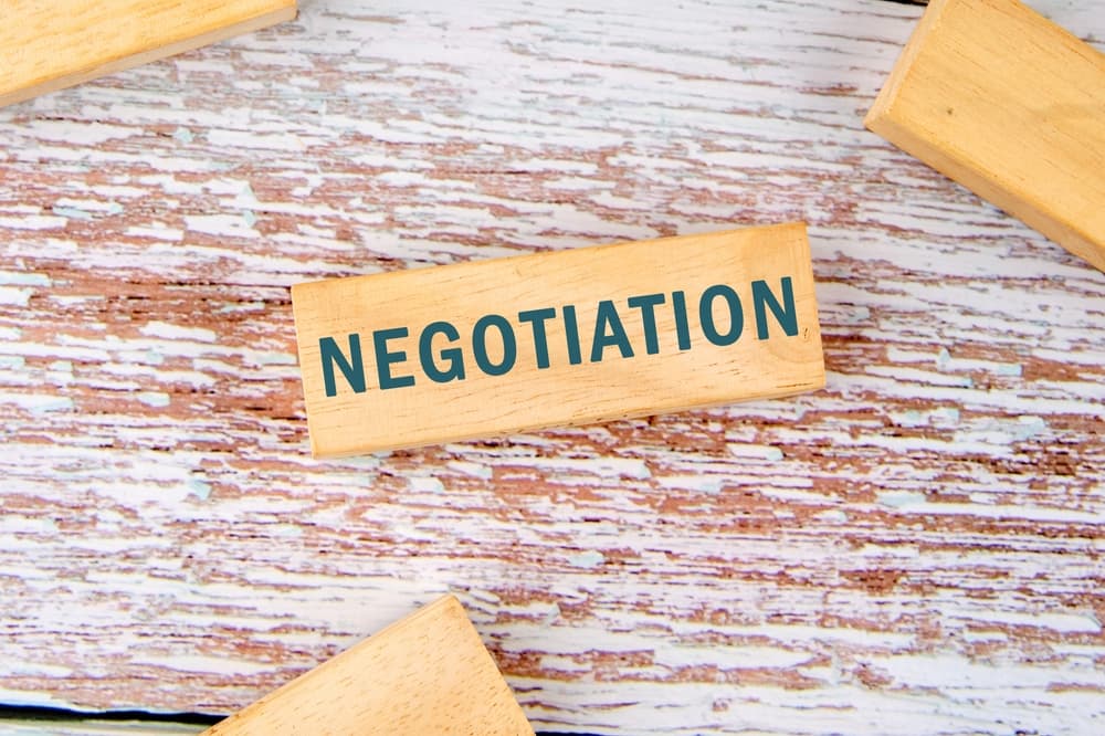 Negotiation is written on wooden block